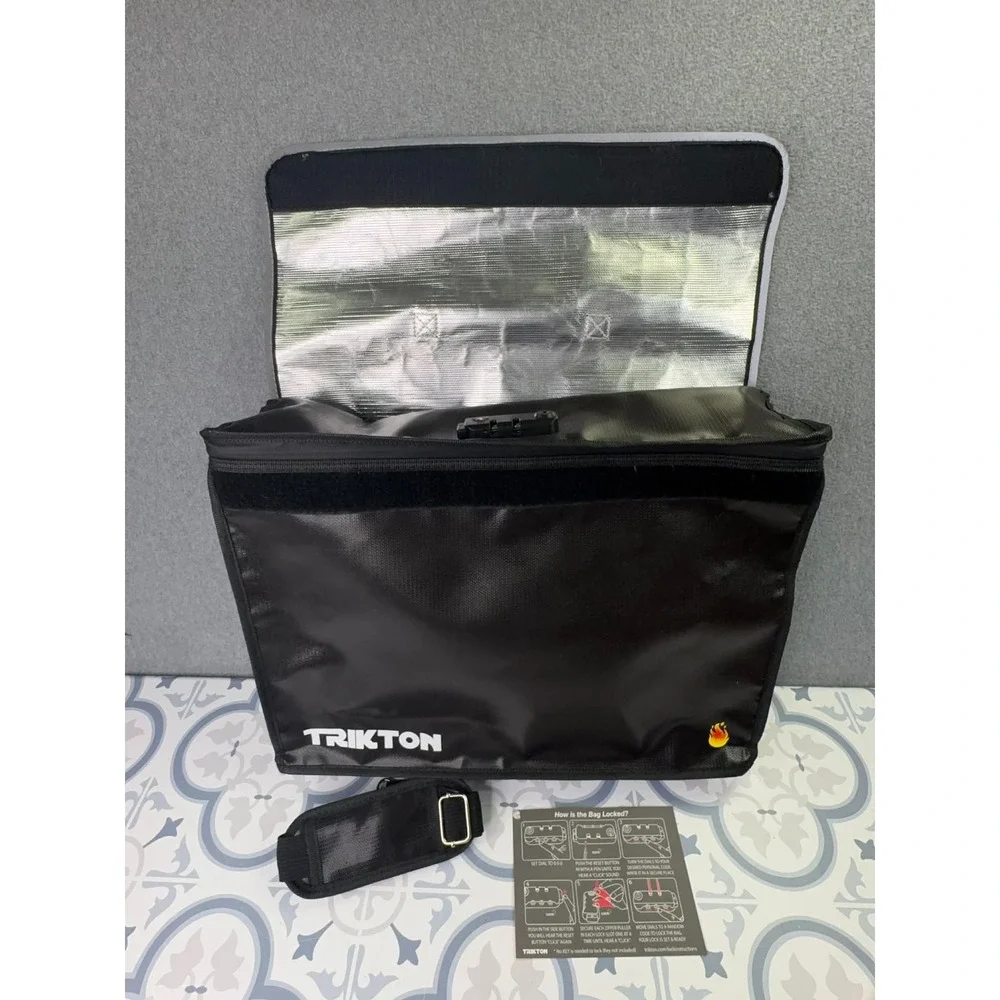 TRIKTON Fireproof Waterproof Document Bag XL With Shoulder Strap Black TSA 18x13